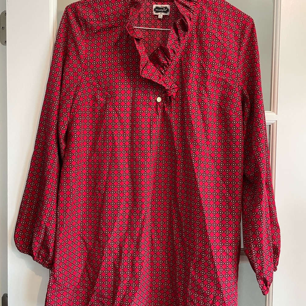 Mud Pie Red Ruffled Bib Collar Tunic